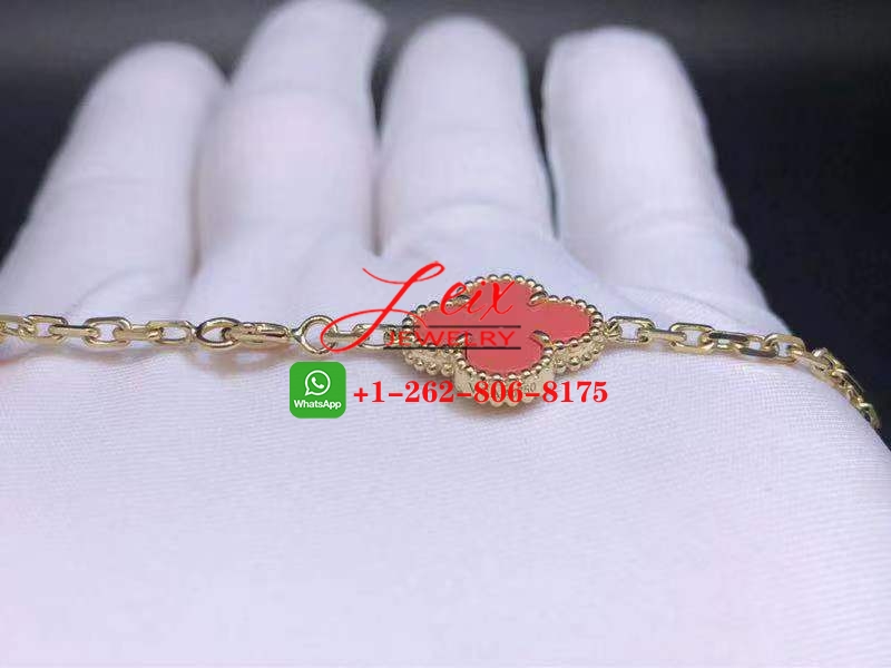Van Cleef & Arpels 18K Yellow Gold Coral Vintage Alhambra 20 Motif Long Necklace (6) Van Cleef & Arpels 18K Yellow Gold Coral Vintage Alhambra 20 Motif Long Necklace