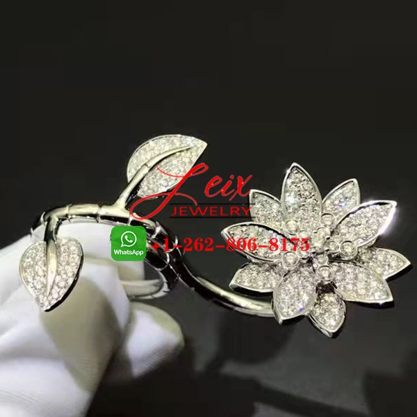 Van Cleef & Arpels 18k White Gold 2.14ct Pave Diamond Lotus Between the Finger Ring Van Cleef & Arpels 18k White Gold 2.14ct Pave Diamond Lotus Between the Finger Ring