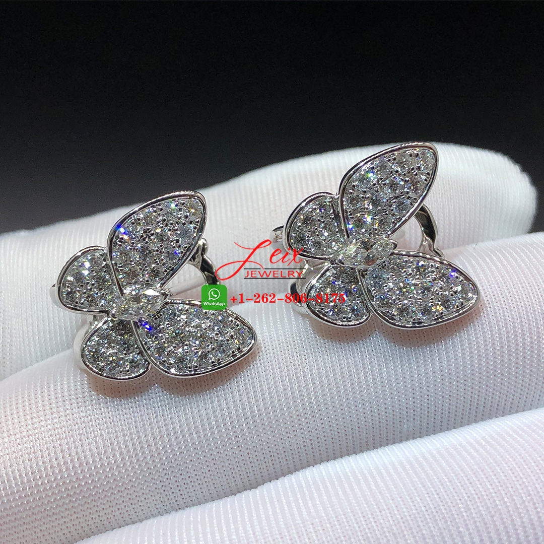 Van Cleef & Arpels 18k White Gold Two Butterfly Diamond Earrings (3) Van Cleef & Arpels 18k White Gold Two Butterfly Diamond Earrings
