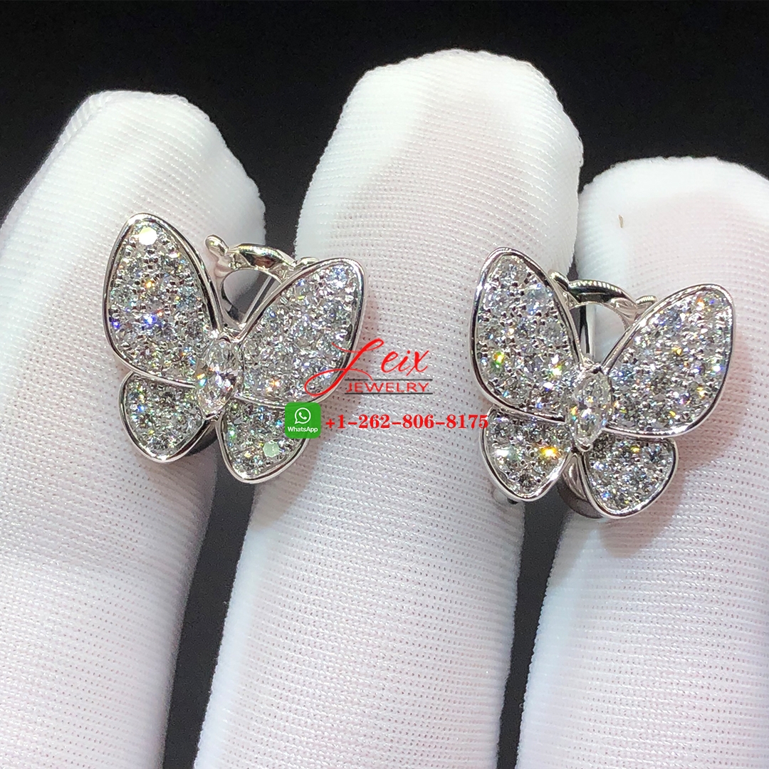 Van Cleef & Arpels 18k White Gold Two Butterfly Diamond Earrings Van Cleef & Arpels 18k White Gold Two Butterfly Diamond Earrings