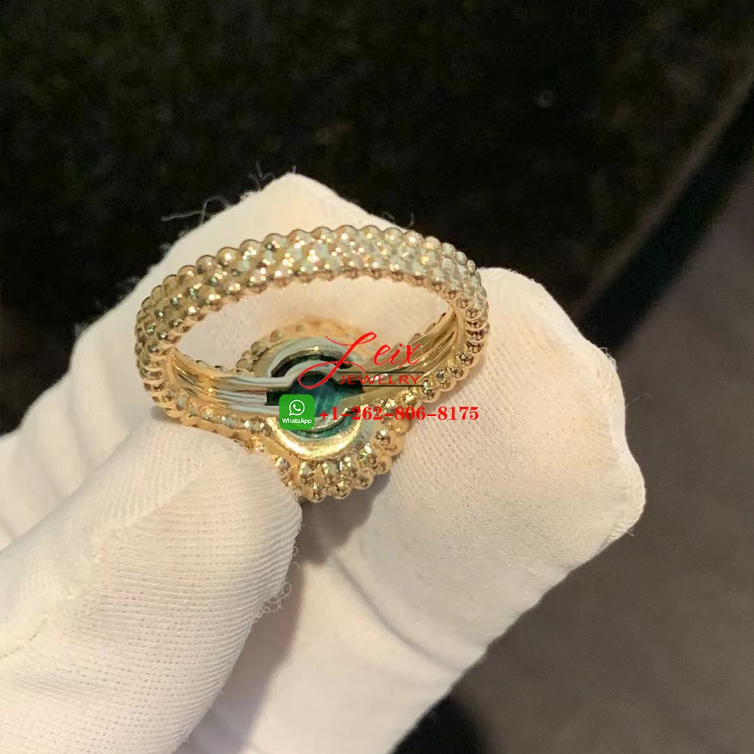Van Cleef & Arpels 18k Yellow Gold Perlee Couleurs Malachite Ring (1) Van Cleef & Arpels 18k Yellow Gold Perlee Couleurs Malachite Ring