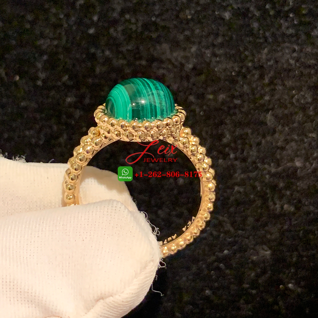 Van Cleef & Arpels 18k Yellow Gold Perlee Couleurs Malachite Ring (2) Van Cleef & Arpels 18k Yellow Gold Perlee Couleurs Malachite Ring