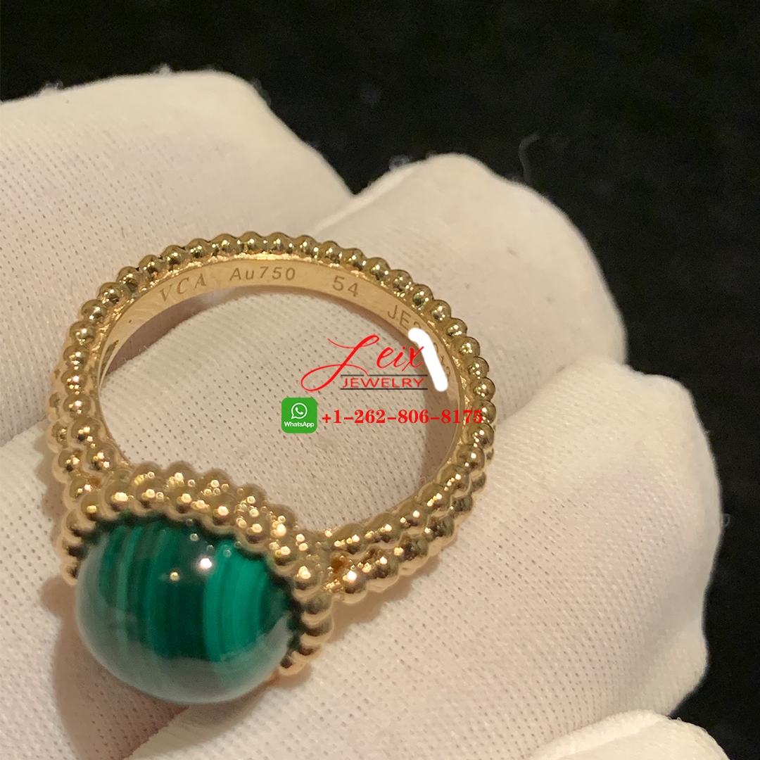 Van Cleef & Arpels 18k Yellow Gold Perlee Couleurs Malachite Ring (3) Van Cleef & Arpels 18k Yellow Gold Perlee Couleurs Malachite Ring
