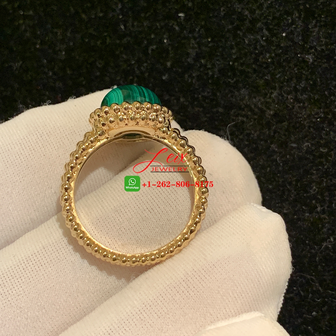 Van Cleef & Arpels 18k Yellow Gold Perlee Couleurs Malachite Ring (4) Van Cleef & Arpels 18k Yellow Gold Perlee Couleurs Malachite Ring