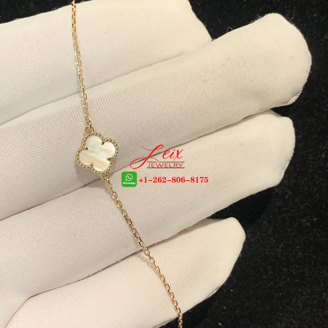 Van Cleef & Arpels 18k Yellow Gold and Mother of Pearl Sweet Alhambra Bracelet (1) Van Cleef & Arpels 18k Yellow Gold and Mother of Pearl Sweet Alhambra Bracelet