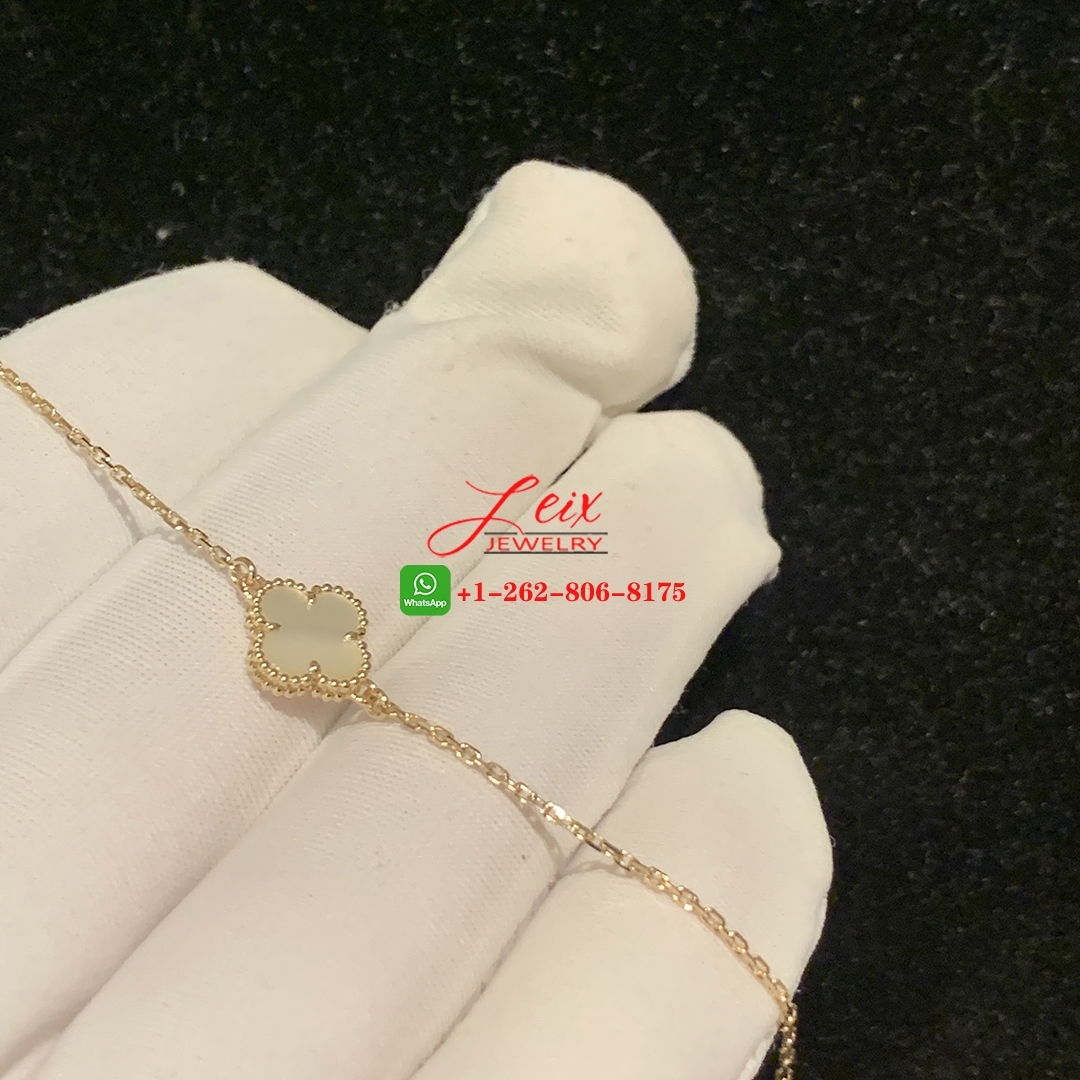 Van Cleef & Arpels 18k Yellow Gold and Mother of Pearl Sweet Alhambra Bracelet (2) Van Cleef & Arpels 18k Yellow Gold and Mother of Pearl Sweet Alhambra Bracelet