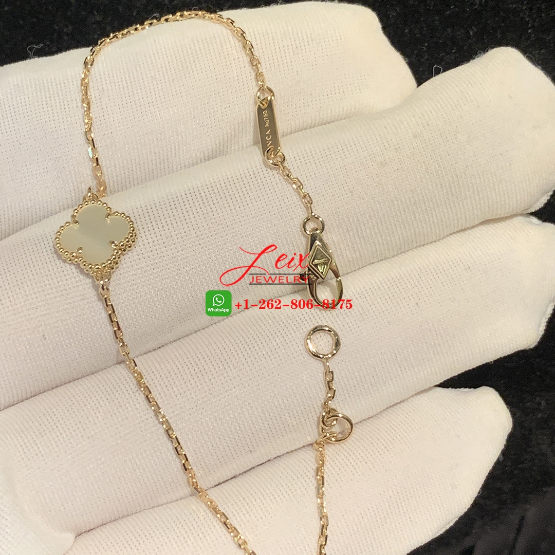Van Cleef & Arpels 18k Yellow Gold and Mother of Pearl Sweet Alhambra Bracelet (3) Van Cleef & Arpels 18k Yellow Gold and Mother of Pearl Sweet Alhambra Bracelet