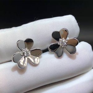 Van Cleef & Arpels Frivole Small Model 18K White Gold Diamond Earrings