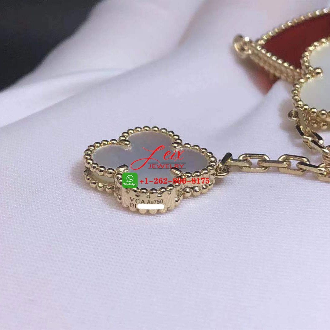 Van Cleef & Arpels Lucky Alhambra 12 Gemstone Motif 18k Yellow Gold Long Necklace (3) Van Cleef & Arpels Lucky Alhambra 12 Gemstone Motif 18k Yellow Gold Long Necklace