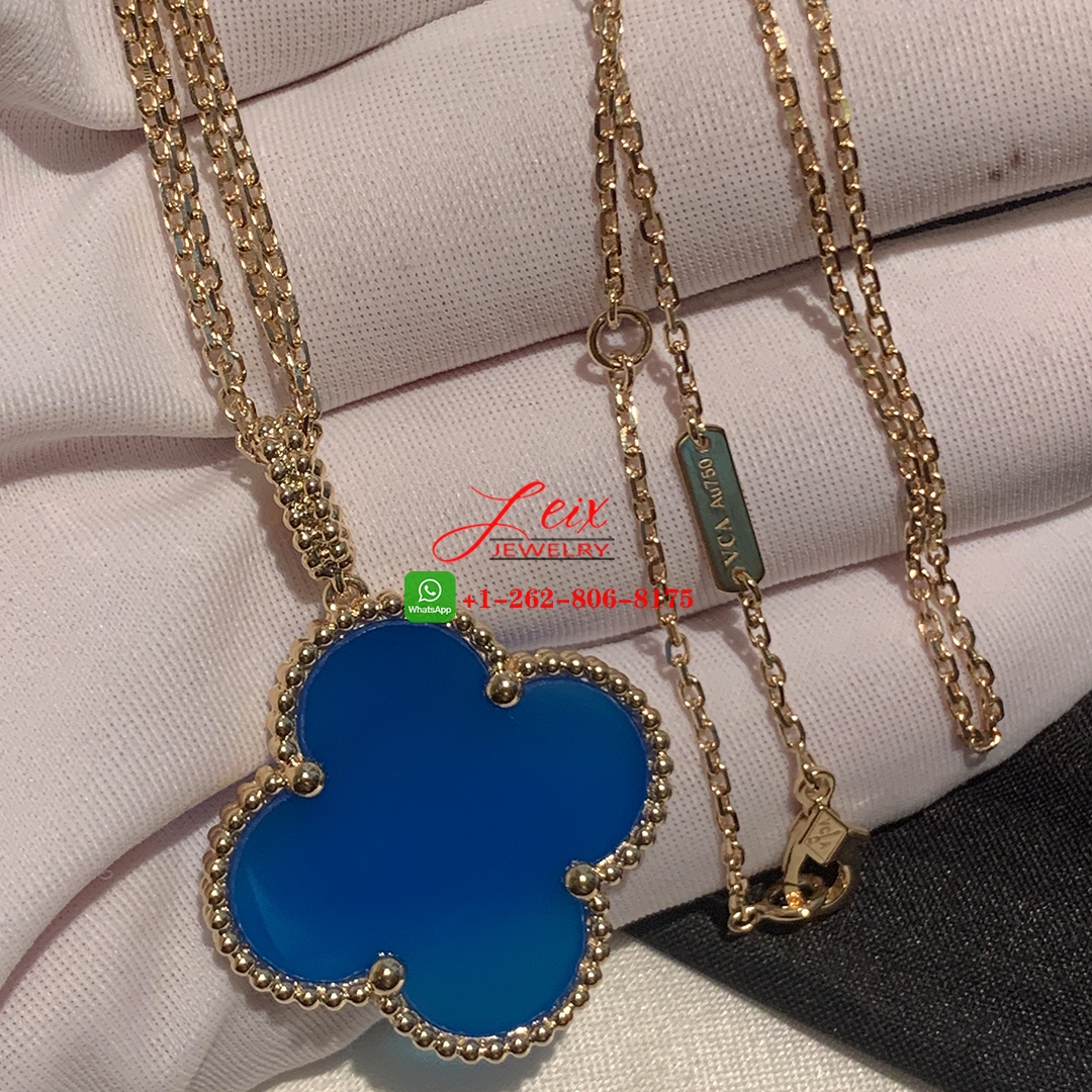 Van Cleef & Arpels Magic Alhambra 1 Motif Blue Agate 18k Yellow Gold Long Necklace (1) Van Cleef & Arpels Magic Alhambra 1 Motif Blue Agate 18k Yellow Gold Long Necklace