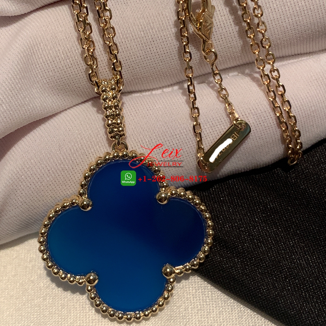 Van Cleef & Arpels Magic Alhambra 1 Motif Blue Agate 18k Yellow Gold Long Necklace (3) Van Cleef & Arpels Magic Alhambra 1 Motif Blue Agate 18k Yellow Gold Long Necklace