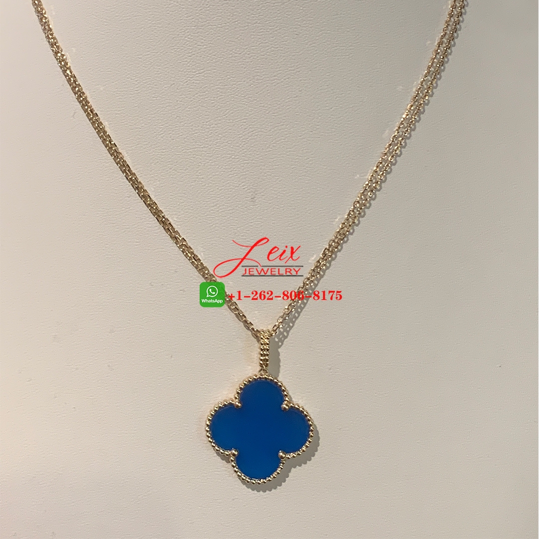 Van Cleef & Arpels Magic Alhambra 1 Motif Blue Agate 18k Yellow Gold Long Necklace