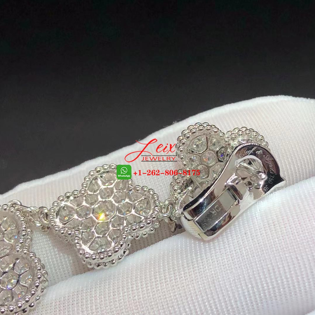 Van Cleef & Arpels Magic Alhambra 18K White Gold 3 Motifs 4.26ct Diamond Paved Earrings (1) Van Cleef & Arpels Magic Alhambra 18K White Gold 3 Motifs 4.26ct Diamond Paved Earrings