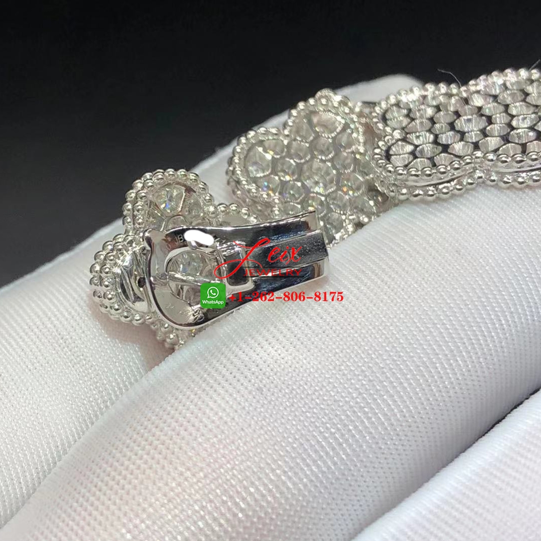 Van Cleef & Arpels Magic Alhambra 18K White Gold 3 Motifs 4.26ct Diamond Paved Earrings (2) Van Cleef & Arpels Magic Alhambra 18K White Gold 3 Motifs 4.26ct Diamond Paved Earrings