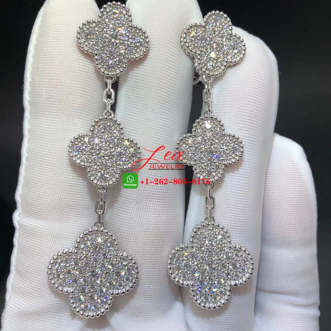Van Cleef & Arpels Magic Alhambra 18K White Gold 3 Motifs 4.26ct Diamond Paved Earrings Van Cleef & Arpels Magic Alhambra 18K White Gold 3 Motifs 4.26ct Diamond Paved Earrings