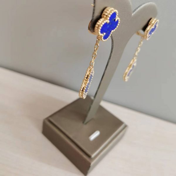 Van Cleef & Arpels Magic Alhambra 18k Yellow Gold 2 Motifs Lapis Lazuli Earrings