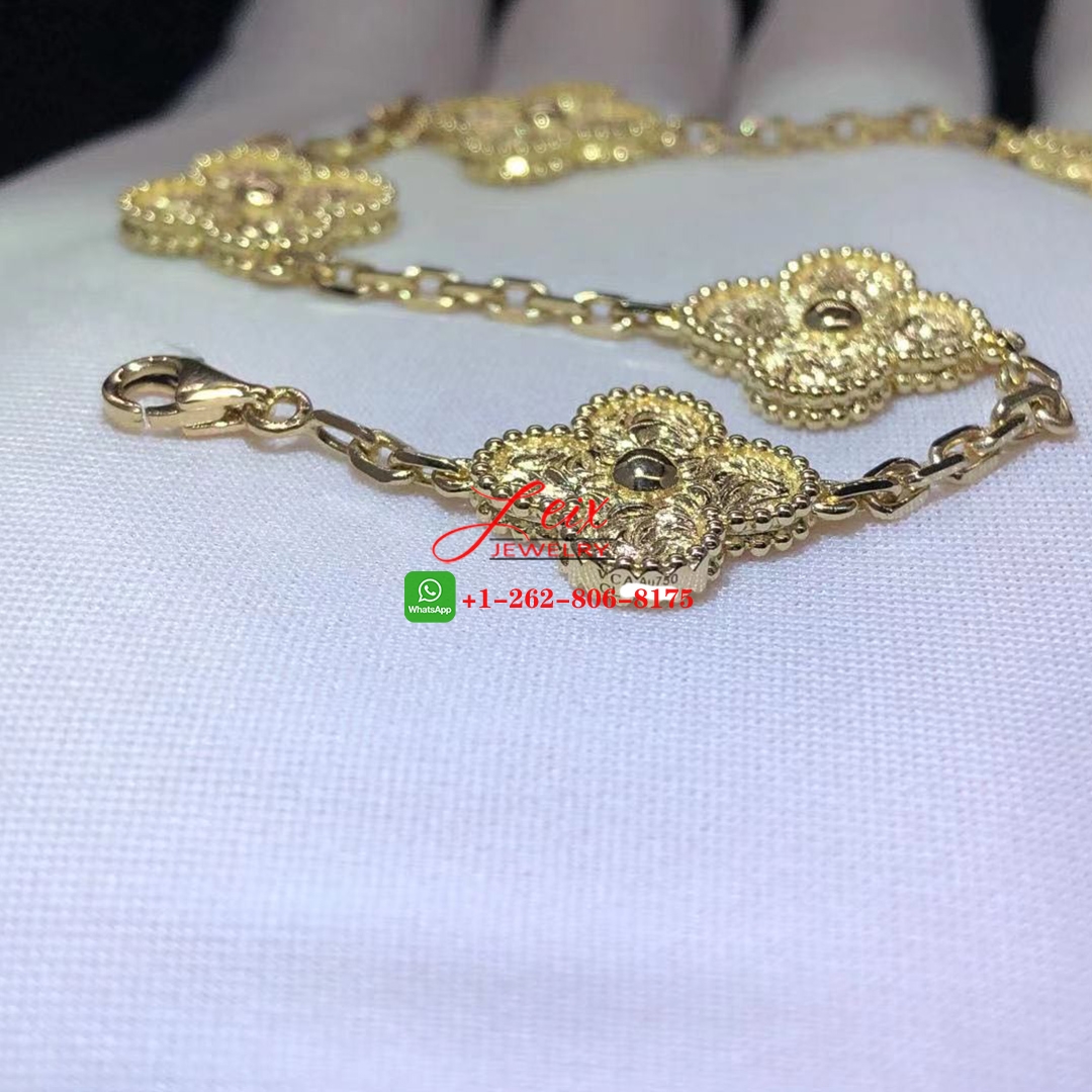 Van Cleef & Arpels Solid 18K Yellow Gold Vintage Alhambra 5 Motifs Bracelet (2) Van Cleef & Arpels Solid 18K Yellow Gold Vintage Alhambra 5 Motifs Bracelet