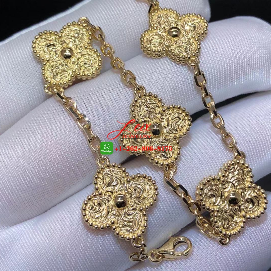 Van Cleef & Arpels Solid 18K Yellow Gold Vintage Alhambra 5 Motifs Bracelet (3) Van Cleef & Arpels Solid 18K Yellow Gold Vintage Alhambra 5 Motifs Bracelet
