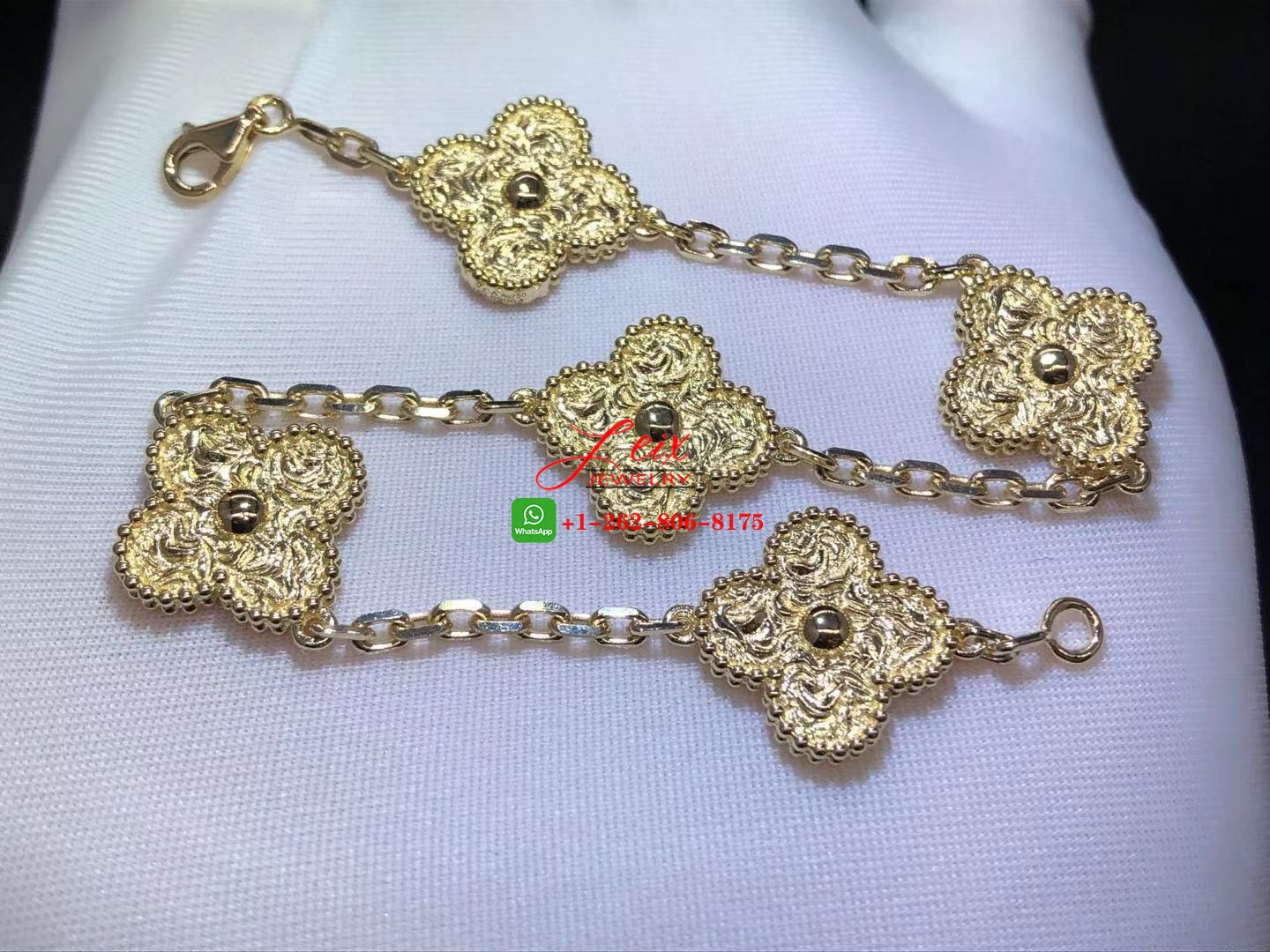 Van Cleef & Arpels Solid 18K Yellow Gold Vintage Alhambra 5 Motifs Bracelet (4) Van Cleef & Arpels Solid 18K Yellow Gold Vintage Alhambra 5 Motifs Bracelet