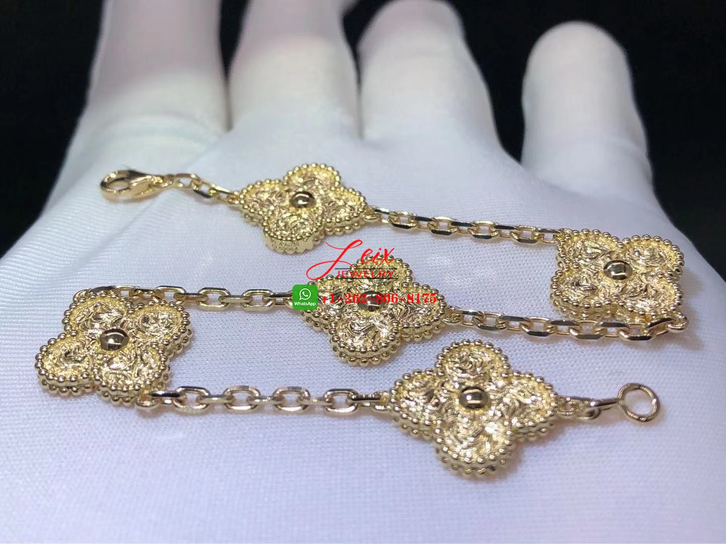 Van Cleef & Arpels Solid 18K Yellow Gold Vintage Alhambra 5 Motifs Bracelet (5) Van Cleef & Arpels Solid 18K Yellow Gold Vintage Alhambra 5 Motifs Bracelet
