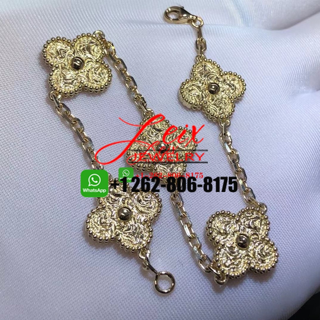Van Cleef & Arpels Solid 18K Yellow Gold Vintage Alhambra 5 Motifs Bracelet Van Cleef & Arpels Solid 18K Yellow Gold Vintage Alhambra 5 Motifs Bracelet