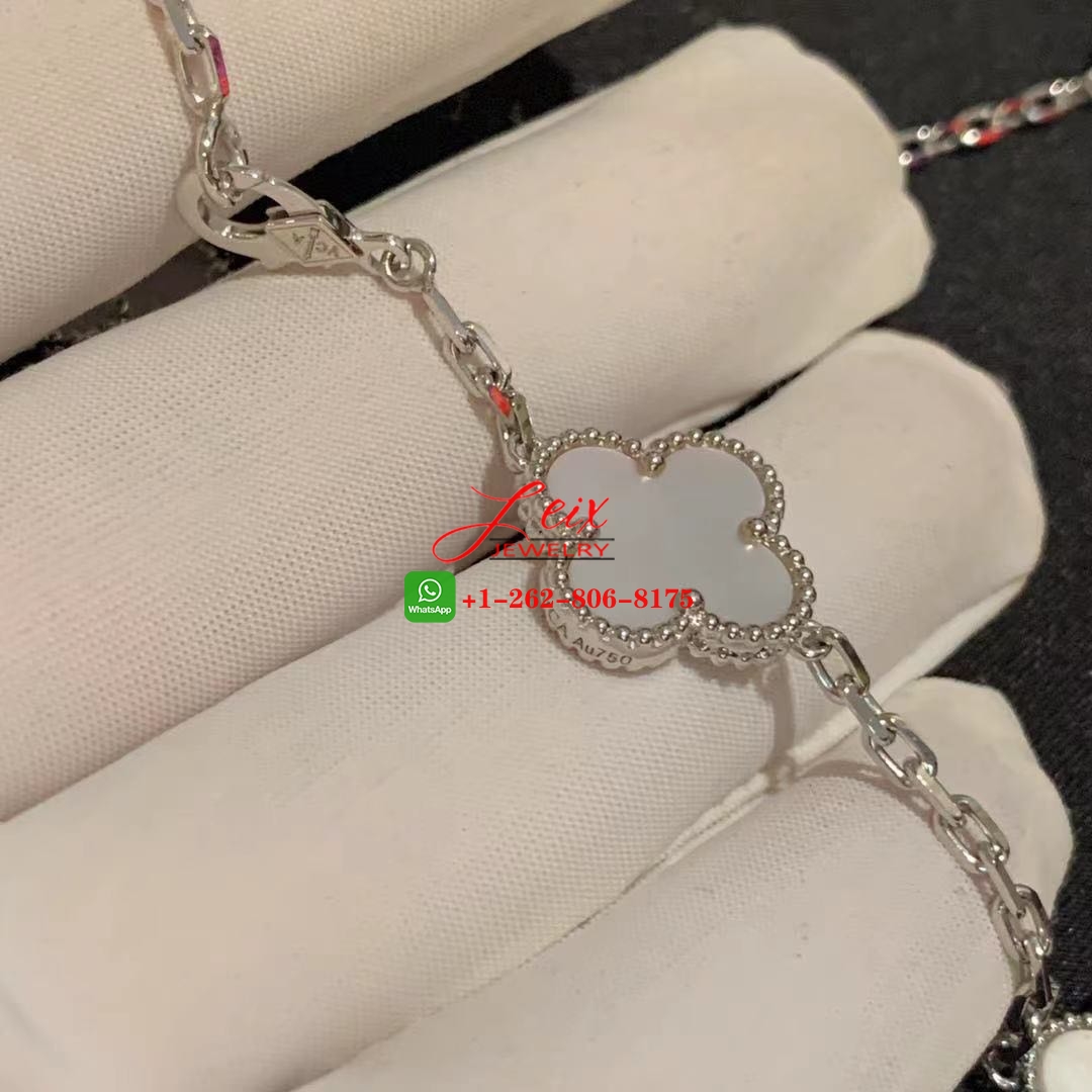 Van Cleef & Arpels Vintage Alhambra 18K White Gold Mother of Pearl 10 Motif Necklace (1) Van Cleef & Arpels Vintage Alhambra 18K White Gold Mother of Pearl 10 Motif Necklace