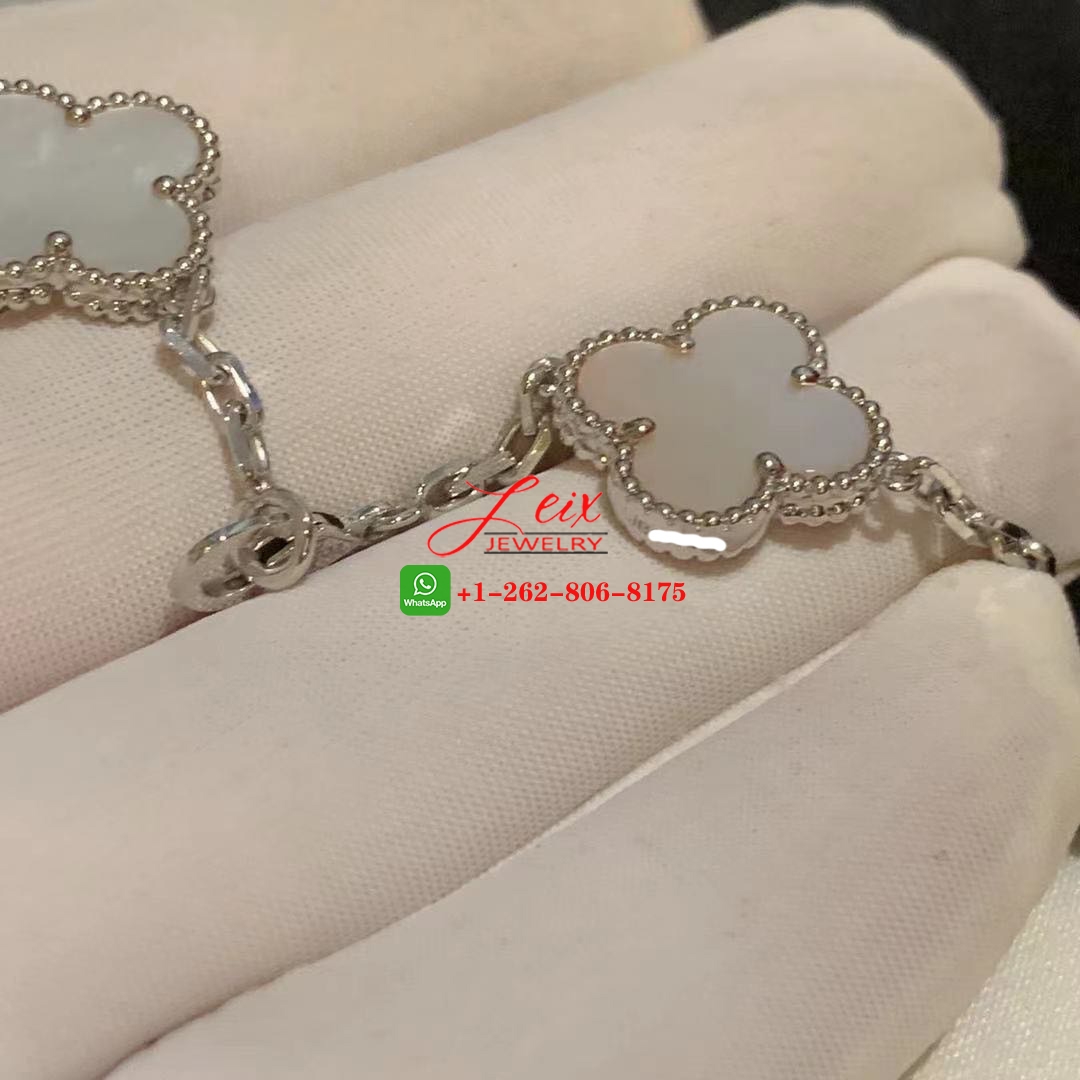 Van Cleef & Arpels Vintage Alhambra 18K White Gold Mother of Pearl 10 Motif Necklace (3) Van Cleef & Arpels Vintage Alhambra 18K White Gold Mother of Pearl 10 Motif Necklace