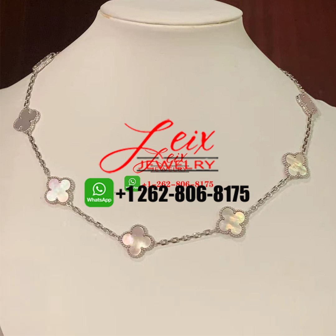 Van Cleef & Arpels Vintage Alhambra 18K White Gold Mother of Pearl 10 Motif Necklace Van Cleef & Arpels Vintage Alhambra 18K White Gold Mother of Pearl 10 Motif Necklace