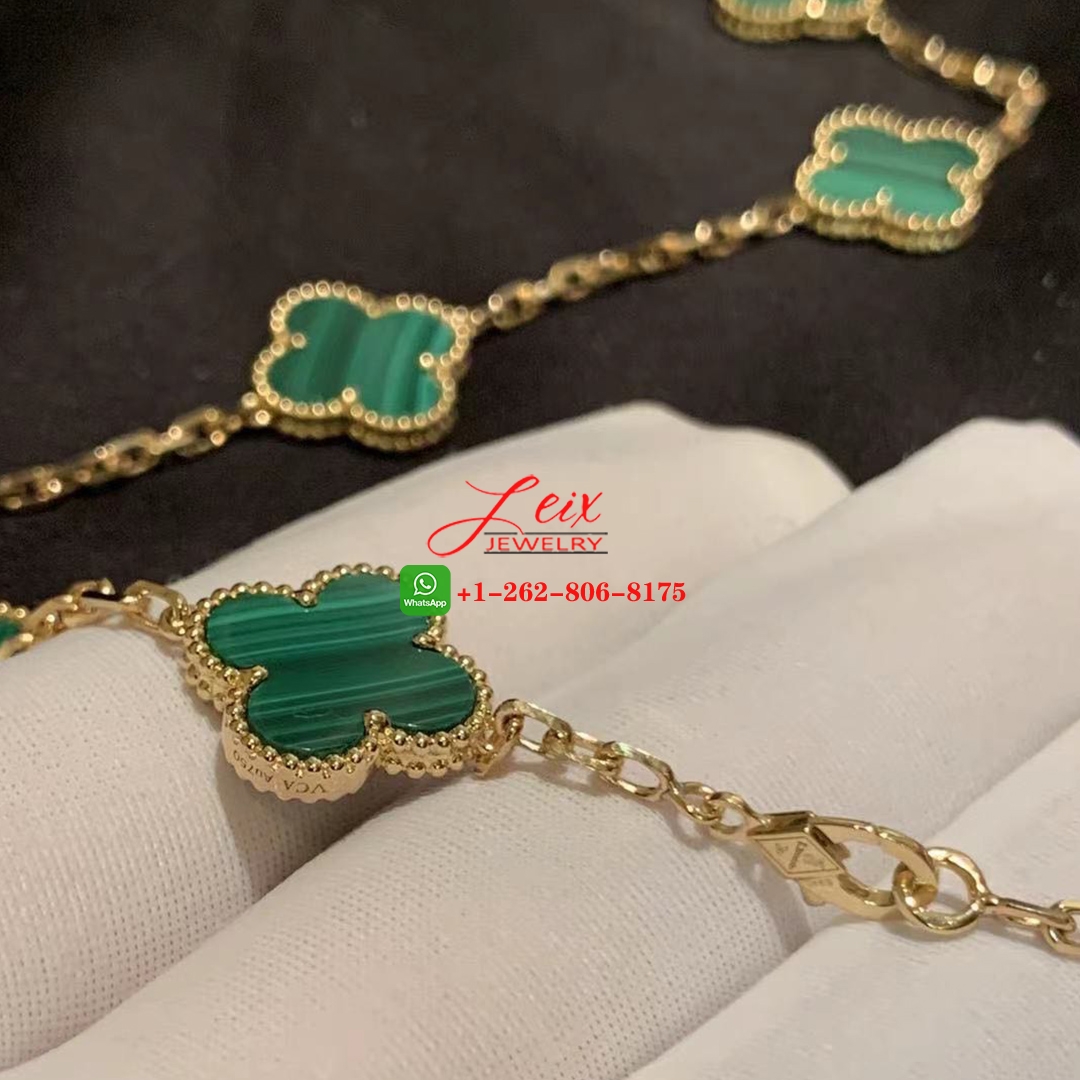 Van Cleef & Arpels Vintage Alhambra 18K Yellow Gold Malachite 20 Motifs Long Necklace (2)