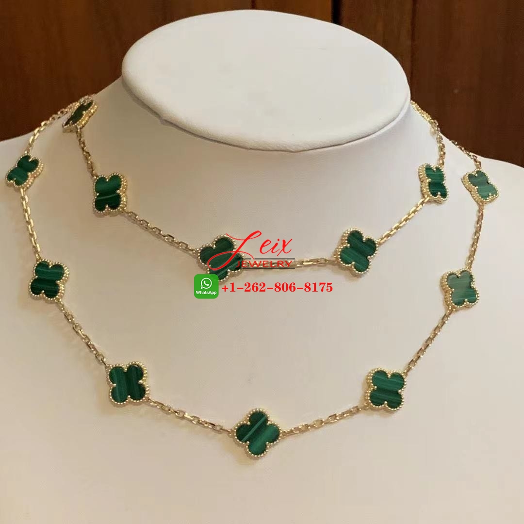 Van Cleef & Arpels Vintage Alhambra 18K Yellow Gold Malachite 20 Motifs Long Necklace Van Cleef & Arpels Vintage Alhambra 18K Yellow Gold Malachite 20 Motifs Long Necklace