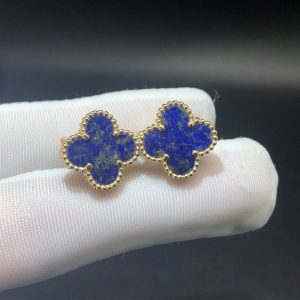 Van Cleef Arpels Vintage Alhambra 18k Yellow Gold Lapis Lazuli Earrings