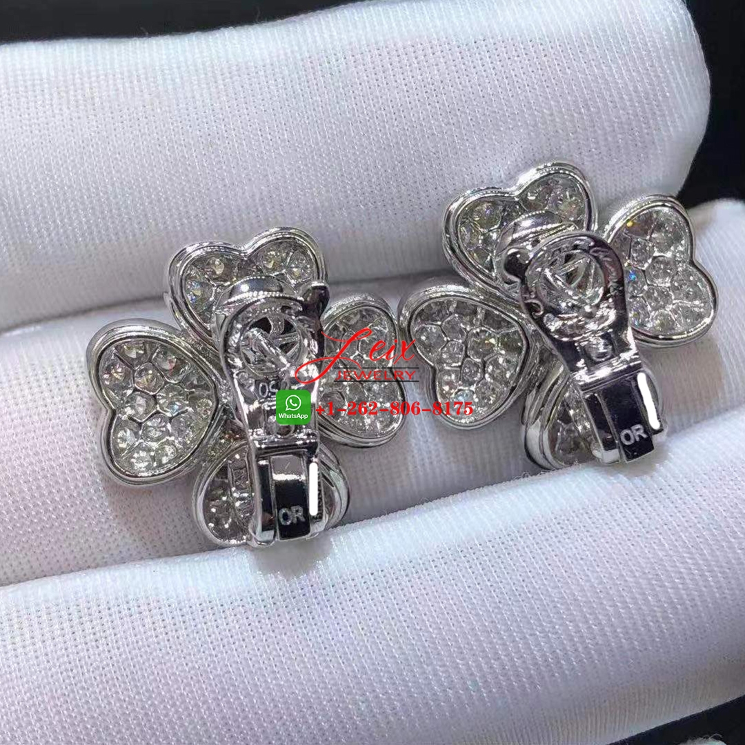 Van Cleef Cosmos 18K White Gold Medium Model 3.14ct Full Pave Diamond Earrings (3) Van Cleef Cosmos 18K White Gold Medium Model 3.14ct Full Pave Diamond Earrings