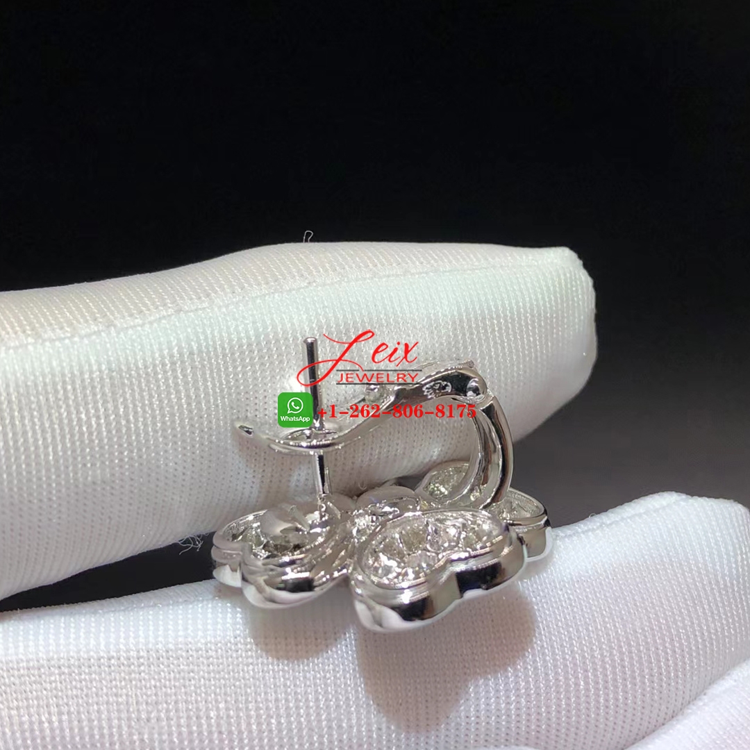 Van Cleef Cosmos 18K White Gold Medium Model 3.14ct Full Pave Diamond Earrings (4) Van Cleef Cosmos 18K White Gold Medium Model 3.14ct Full Pave Diamond Earrings