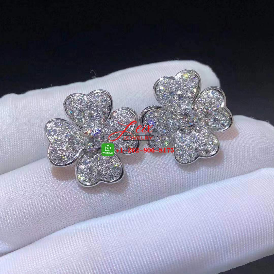 Van Cleef Cosmos 18K White Gold Medium Model 3.14ct Full Pave Diamond Earrings Van Cleef Cosmos 18K White Gold Medium Model 3.14ct Full Pave Diamond Earrings