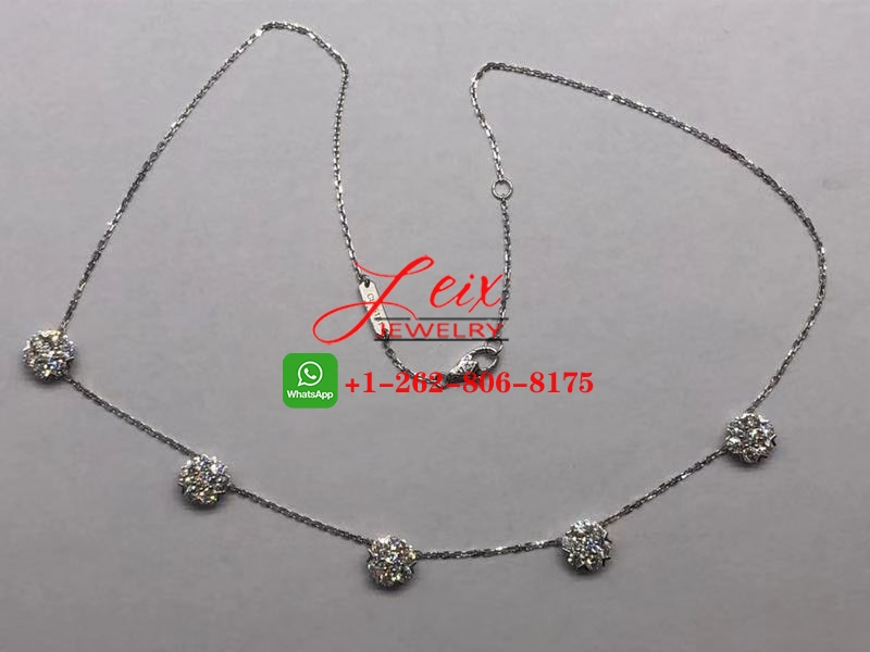 Van Cleef Fleurette 5 Flowers 18k White Gold 4.7ct Diamond Large Model Necklace (4) Van Cleef Fleurette 5 Flowers 18k White Gold 4.7ct Diamond Large Model Necklace