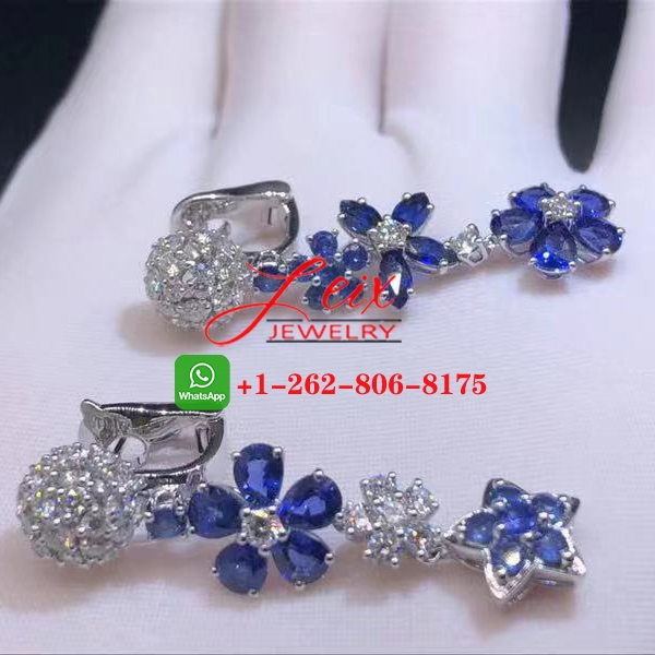 Van Cleef Folie des Pres 18K White Gold Blue Sapphire & Diamond Dangle Earrings (1) Van Cleef Folie des Pres 18K White Gold Blue Sapphire & Diamond Dangle Earrings