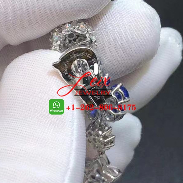 Van Cleef Folie des Pres 18K White Gold Blue Sapphire & Diamond Dangle Earrings (3) Van Cleef Folie des Pres 18K White Gold Blue Sapphire & Diamond Dangle Earrings