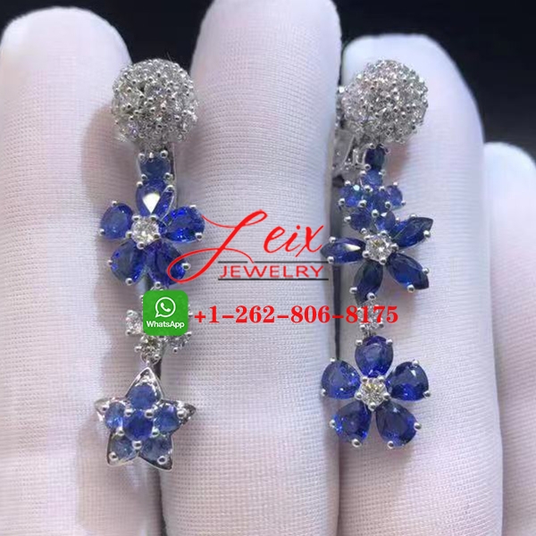 Van Cleef Folie des Pres 18K White Gold Blue Sapphire & Diamond Dangle Earrings