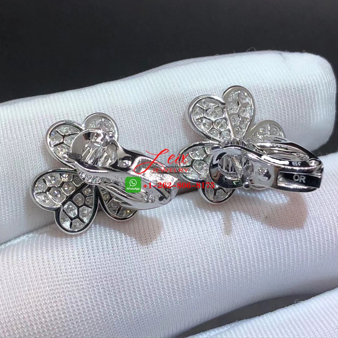 Van Cleef Frivole 18k White Gold Full Pave Diamond Small Model Flower Earrings (2) Van Cleef Frivole 18k White Gold Full Pave Diamond Small Model Flower Earrings