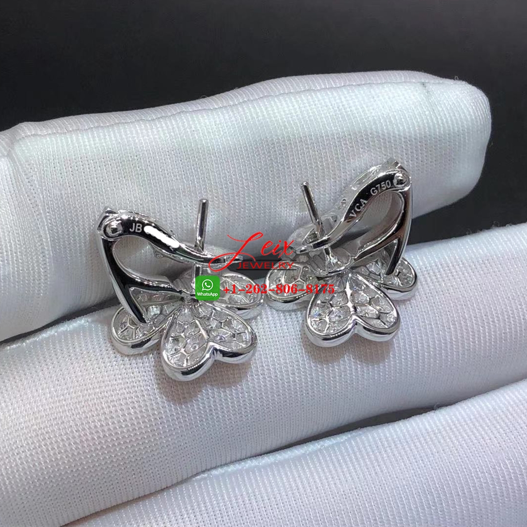Van Cleef Frivole 18k White Gold Full Pave Diamond Small Model Flower Earrings (3) Van Cleef Frivole 18k White Gold Full Pave Diamond Small Model Flower Earrings