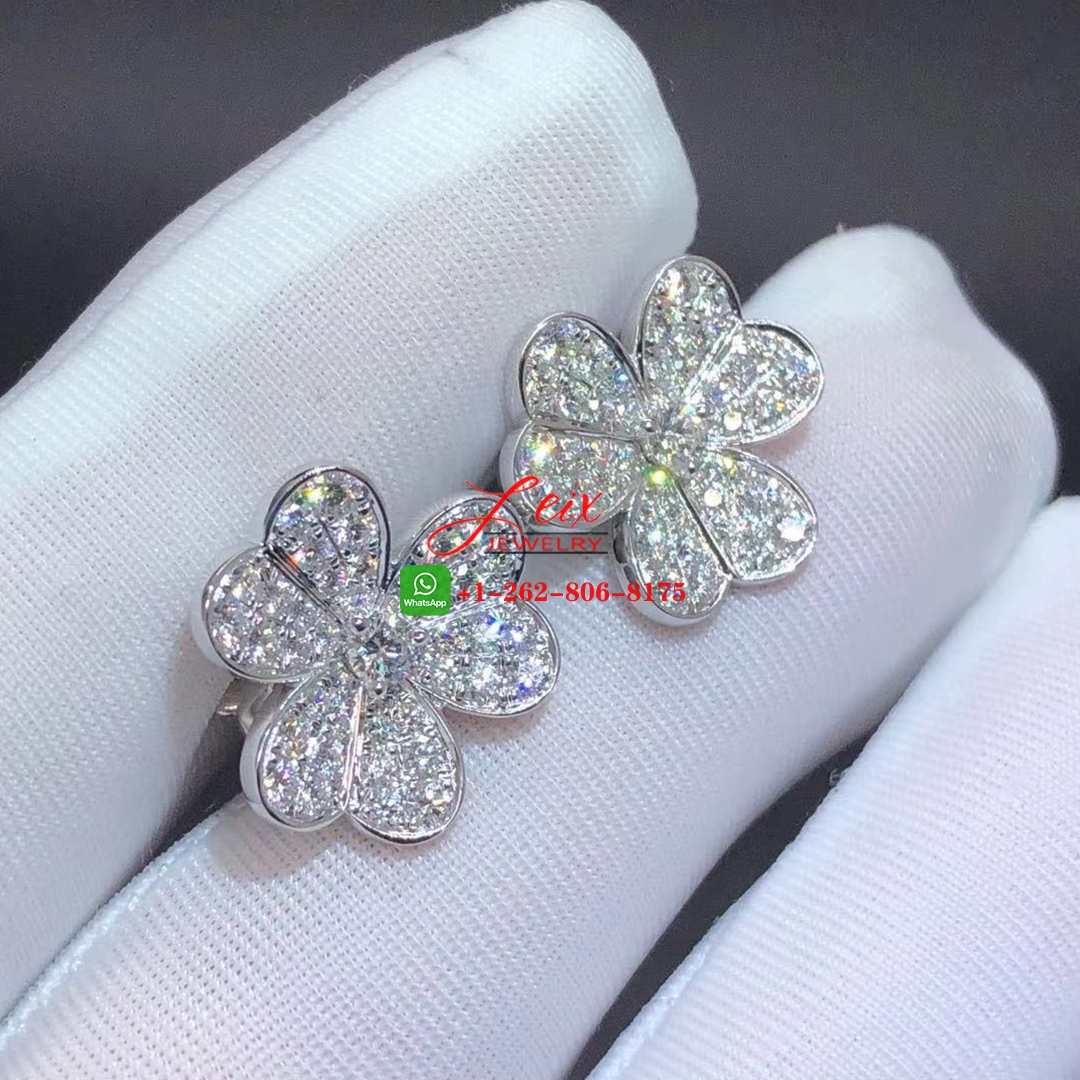 Van Cleef Frivole 18k White Gold Full Pave Diamond Small Model Flower Earrings (4) Van Cleef Frivole 18k White Gold Full Pave Diamond Small Model Flower Earrings