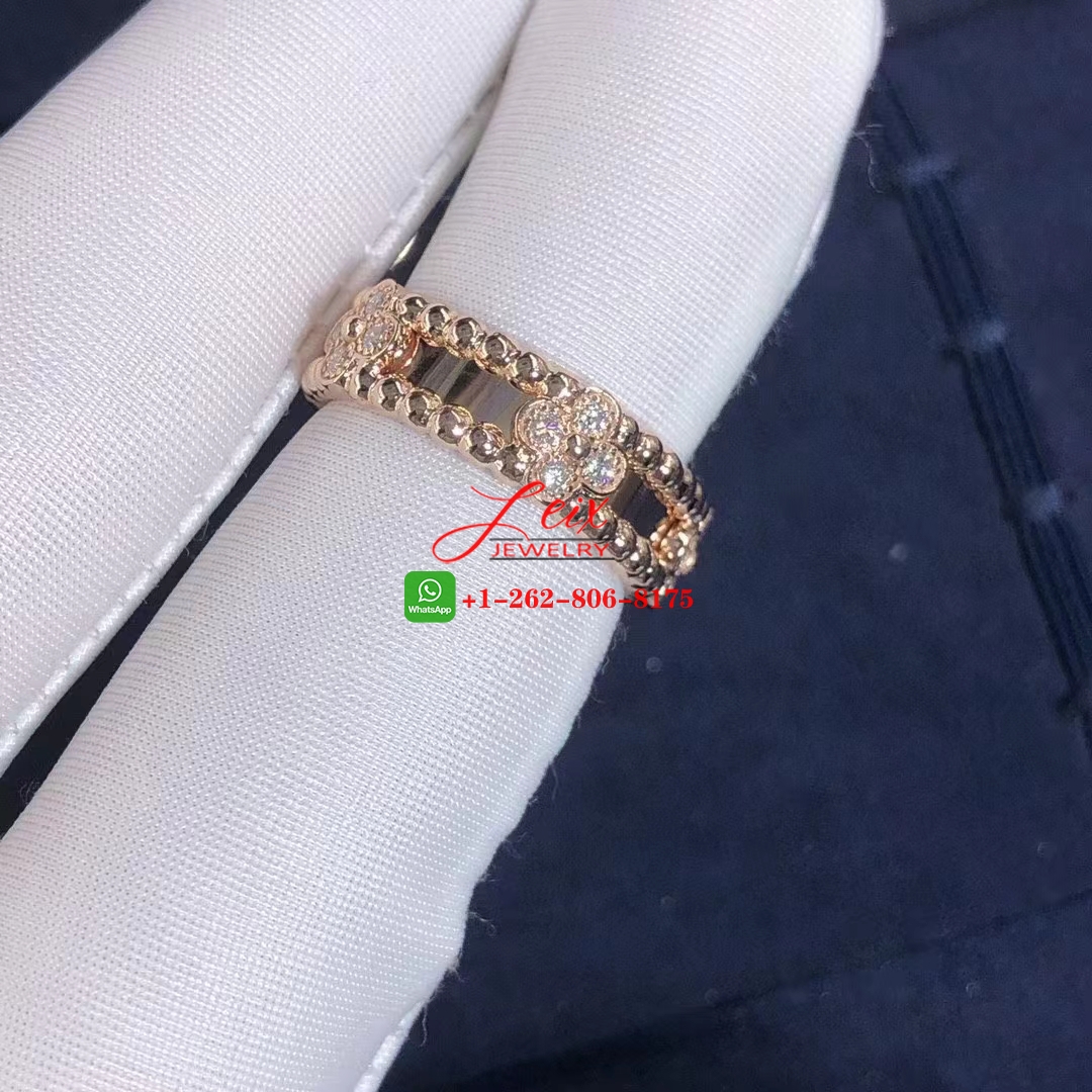 Van Cleef Perlée Sweet Clovers 18K Rose Gold Diamond Ring (1) Van Cleef Perlée Sweet Clovers 18K Rose Gold Diamond Ring