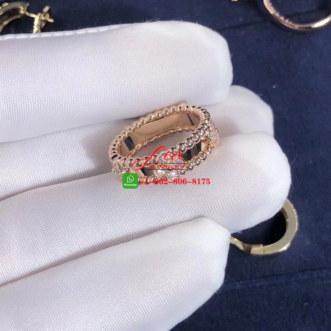 Van Cleef Perlée Sweet Clovers 18K Rose Gold Diamond Ring (2) Van Cleef Perlée Sweet Clovers 18K Rose Gold Diamond Ring
