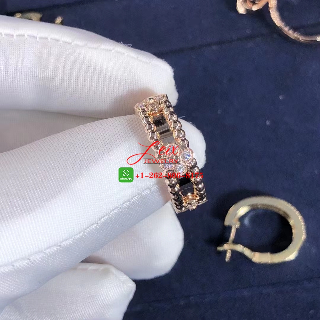 Van Cleef Perlée Sweet Clovers 18K Rose Gold Diamond Ring (3) Van Cleef Perlée Sweet Clovers 18K Rose Gold Diamond Ring