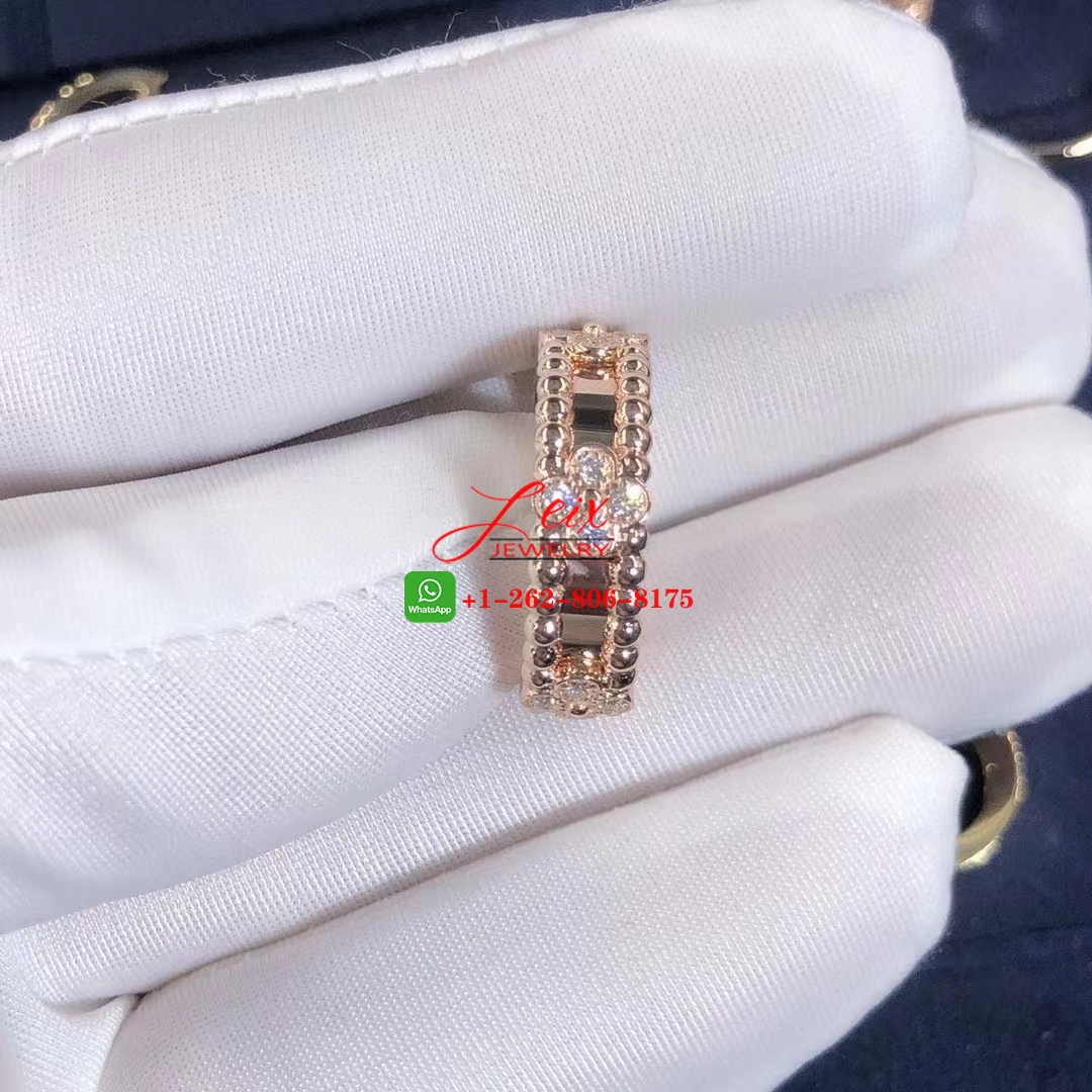 Van Cleef Perlée Sweet Clovers 18K Rose Gold Diamond Ring (4) Van Cleef Perlée Sweet Clovers 18K Rose Gold Diamond Ring