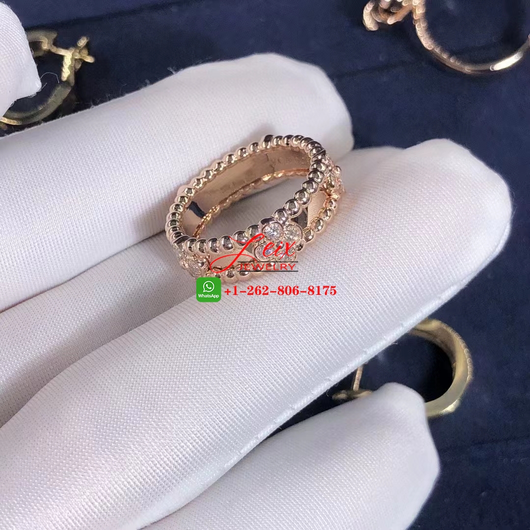 Van Cleef Perlée Sweet Clovers 18K Rose Gold Diamond Ring (5) Van Cleef Perlée Sweet Clovers 18K Rose Gold Diamond Ring