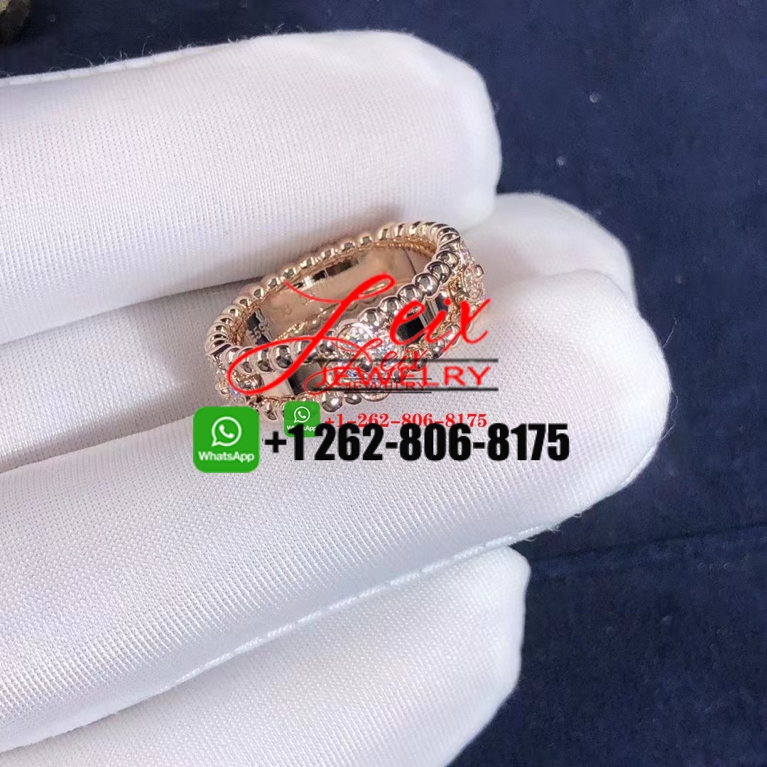 Van Cleef Perlée Sweet Clovers 18K Rose Gold Diamond Ring Van Cleef Perlée Sweet Clovers 18K Rose Gold Diamond Ring