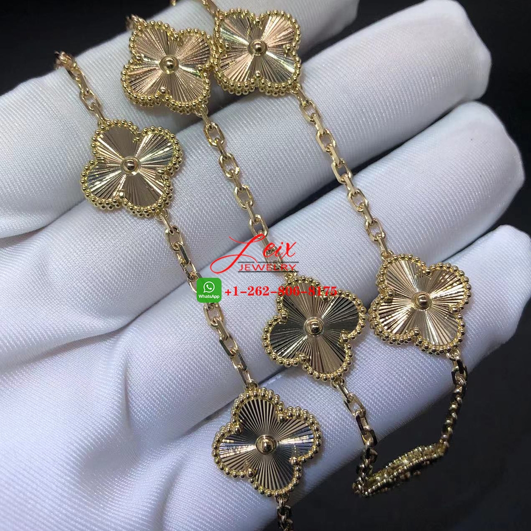 Van Cleef Vintage Alhambra 10 Motifs Guilloché Yellow Gold Necklace (1) Van Cleef Vintage Alhambra 10 Motifs Guilloché Yellow Gold Necklace