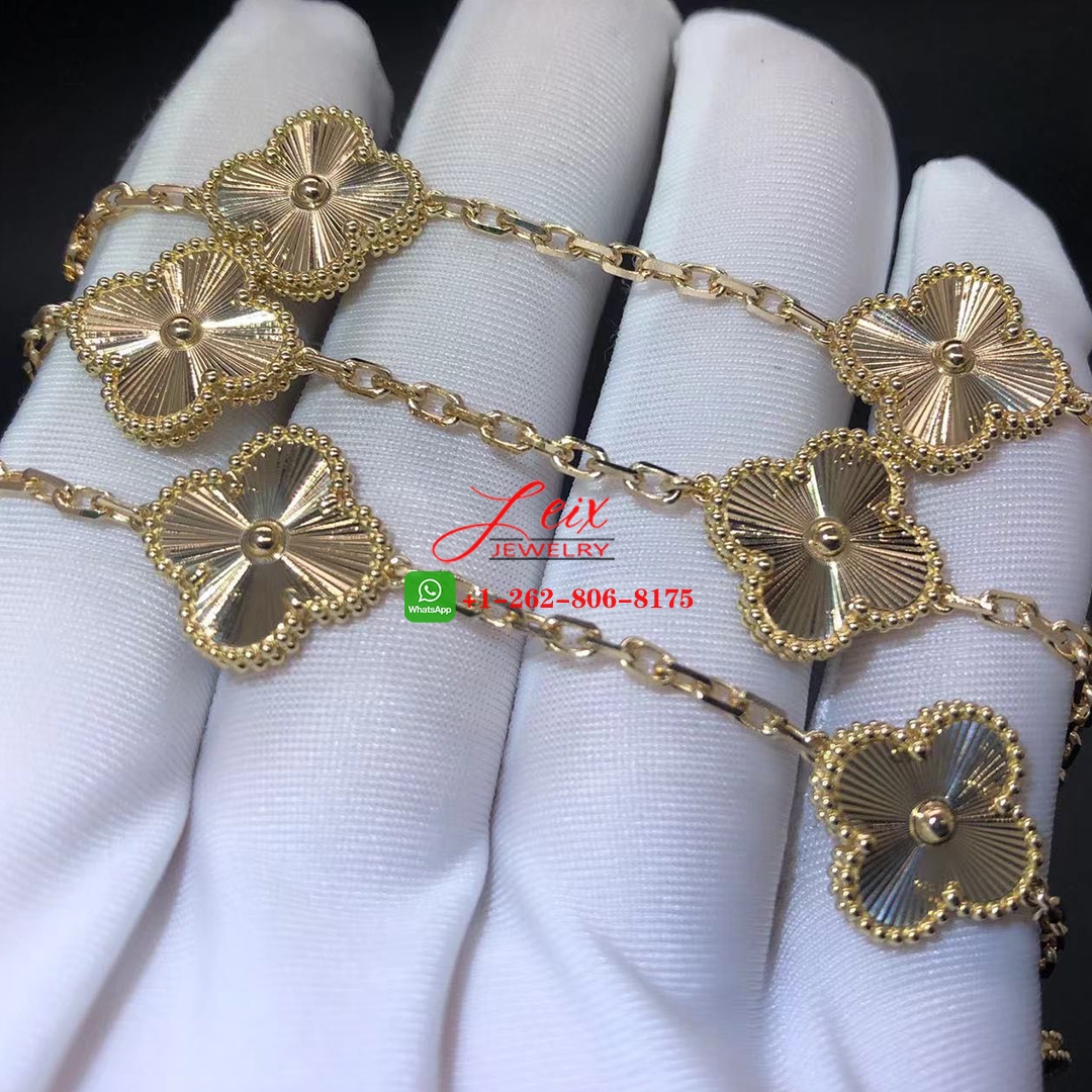 Van Cleef Vintage Alhambra 10 Motifs Guilloché Yellow Gold Necklace (2) Van Cleef Vintage Alhambra 10 Motifs Guilloché Yellow Gold Necklace