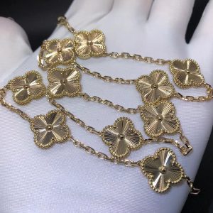 Van Cleef Vintage Alhambra 10 Motifs Guilloché Yellow Gold Necklace